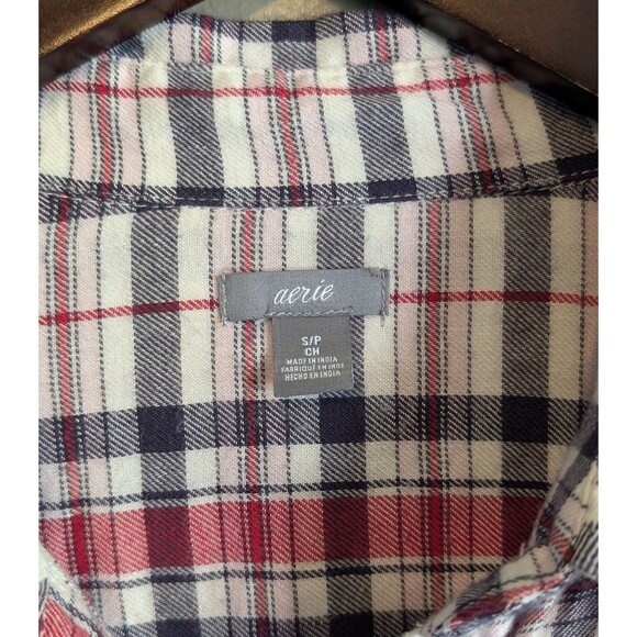 Aerie Size Small Plaid Flannel Top Red Womens Lightweight Shirt Button Up S - Picture 2 of 5